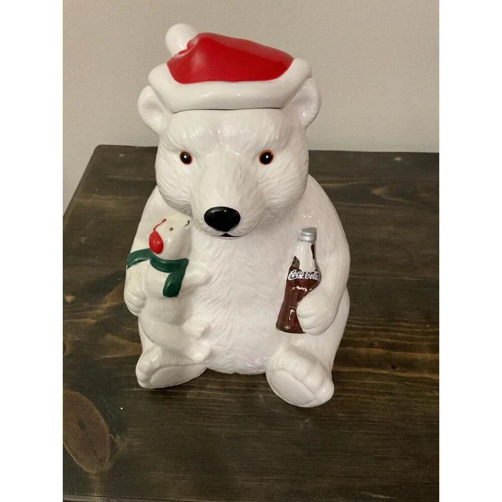 Coca-Cola Bear and Coke Bottle Baby Polar Bear Cookie Jar